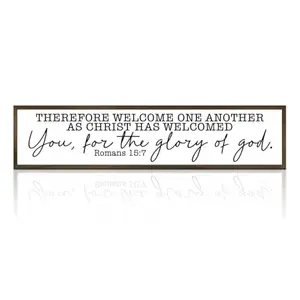 Yxadu Rustic Farmhouse wooden box sign with Romans 15:7 Welcome One Another scripture, Christian home decor for shelf or wall display