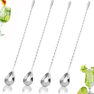 Four Fuazuzu 12-inch bar spoons with spiral handles on a white background