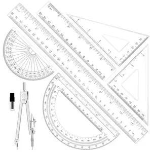 ZAUAO 7-piece clear plastic geometry set with compass