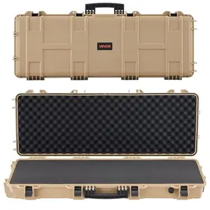 VEVOR 42 inch hard rifle case in khaki with foam interior, wheels, and locking latches