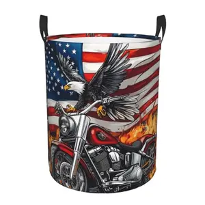 Twistmyst eagle motorcycle American flag laundry hamper for kids room