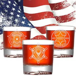 Sheriff Whiskey Glass with Engraved Badge and American Flag