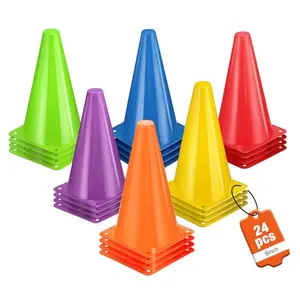 ZKNDRHJO 24 colorful 9-inch plastic cones stacked on grass