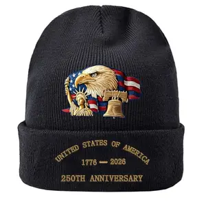 Black cotton 250th anniversary beanie with 3D print