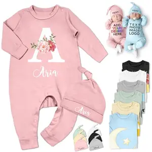 SRdrew personalized long sleeve baby romper with name and image in blue