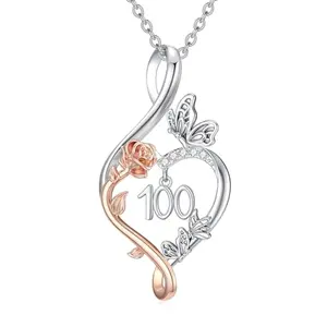 TOUPOP 100th birthday butterfly heart necklace