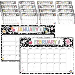 ZOIIWA black and white teacher desk calendar 2026-2027 with lanyard