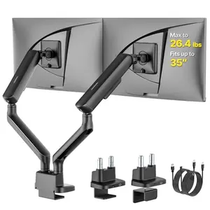 monTEK dual monitor arm with integrated USB ports and sleek aluminum finish