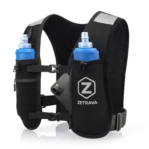 Zetrava black neoprene running vest with two 500ml bottles