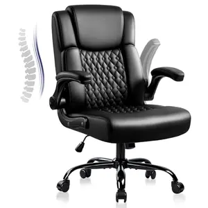 OFIKA black leather office chair with flip-up arms