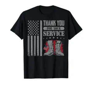 Thank You for Your Service t-shirt with patriotic boots and American flag design, army green accents