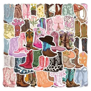 55PCS Cowboy Boots Stickers with colorful western designs