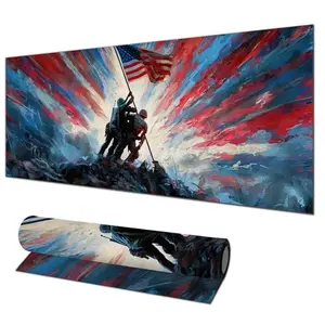 Soldiers raising American flag desk mat with inspirational design