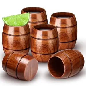 6 Pcs Barrel Wooden Shot Glasses for whiskey and bourbon