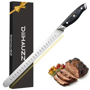 DiiHAUZZ 12-inch brisket knife with granton edge and Pakkawood handle