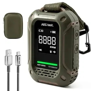 Compact green portable carbon monoxide detector with lanyard