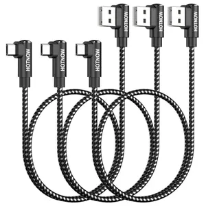 HOTNOW right angle micro USB cable 1.5ft 3-pack black braided