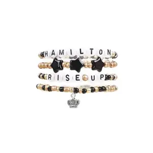 Set of 4 clay bead bracelets with Rise Up message and colorful star designs