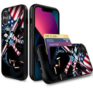 wiaekosef iPhone 17 hybrid wallet case with American flag gun design and dual-layer shockproof protection
