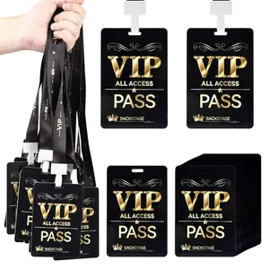 30 black VIP badge lanyards with gold printing and adjustable clips
