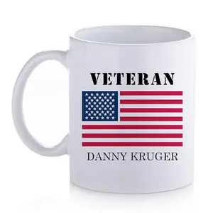 Lifetime Creations personalized veteran ceramic mug with American flag print and custom black text