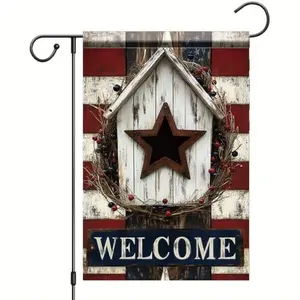 Tomhong welcome garden flag with rustic star barn and distressed patriotic background