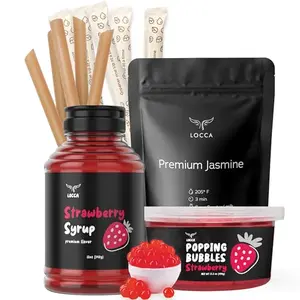 Locca Strawberry Popping Boba Kit with fruit syrup and bursting pearls