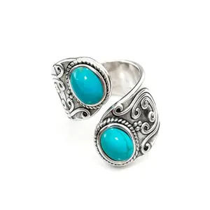 PSAMPMOS adjustable boho turquoise ring with antique western style