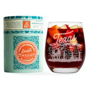 Benoit's Design Co. Texas engraved stemless wine glass in gift tube