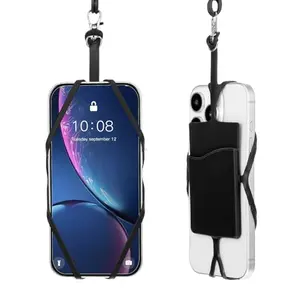 LXUEJIE 2-pack phone lanyards with colored silicone holders and card slots, adjustable nylon neck straps
