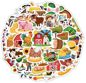 100 colorful farm animal stickers with cute cartoon designs of cows, pigs, chickens, horses, sheep, and ducks