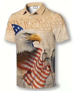 COOLLYME Men's American Flag Performance Polo Shirt