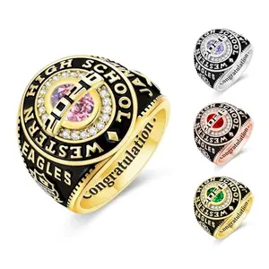 LOKLNEYK custom sterling silver class ring with birthstone, personalized engraving