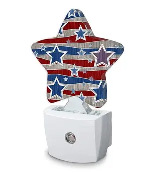 SKYDAWNY star-shaped American flag plug-in night light on a hallway wall