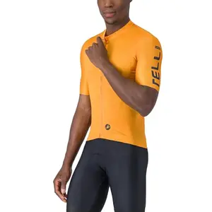 CASTELLI men's Entrata Apex cycling jersey vivid orange/twilight blue with raw-cut sleeves