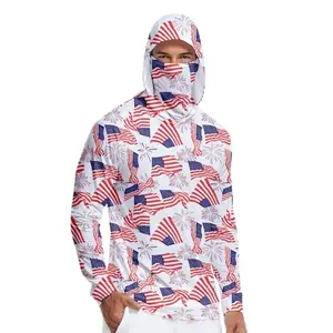 Mens American flag rash guard with hood and face mask for surfing