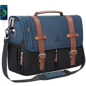 Black and blue MATEIN messenger bag with USB port and water bottle pocket