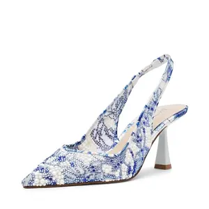 Betsey Johnson Clark mesh pump in white blue floral with slingback strap