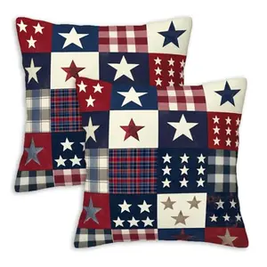 XroVindao patchwork star pillow covers on a farmhouse bed with quilt