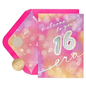 Premium sweet sixteen card with pink and orange ombre, foil accents, and acrylic decoration