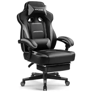 GTPLAYER sky gray gaming chair with linkage armrests and footrest