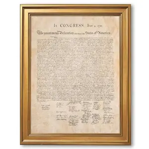 Canvas print of the Declaration of Independence with golden vintage frame, 12x16 inches