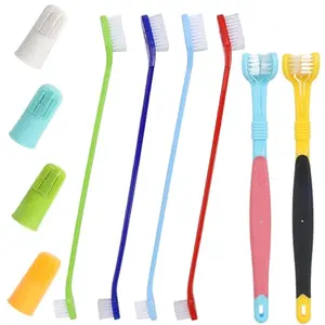 YMCCOOL pet toothbrush set with triple-head, dual-head, and finger brushes