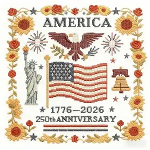 Zhenqing 250th Anniversary Cross Stitch Kit with patriotic flag design on printed fabric