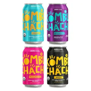 Kombuchacha variety pack with blueberry, ginger, raspberry, and mate flavors