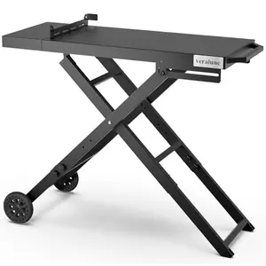 Veralune folding outdoor grill table with adjustable height and two wheels