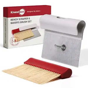 KneadAce scraper set with red handled bench scraper and nesting bakers brush