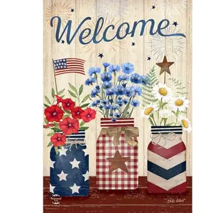 Briarwood Lane Welcome American Mason Jars garden flag on a stand in a flower bed
