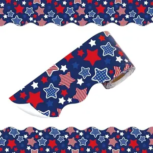 Aunthvra self-adhesive scalloped border with navy blue stars on a small office board