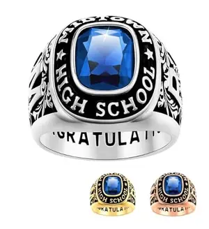 Limoges Jewelry custom class ring with celebrium metal, engraved design
